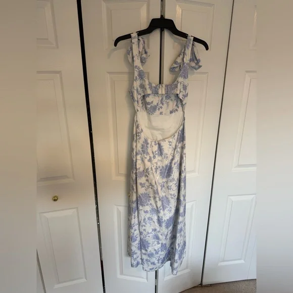 Zimmermann Post Card Tie Shoulder Midi Dress Blue Tonal Florall size 1 - Picture 4 of 6